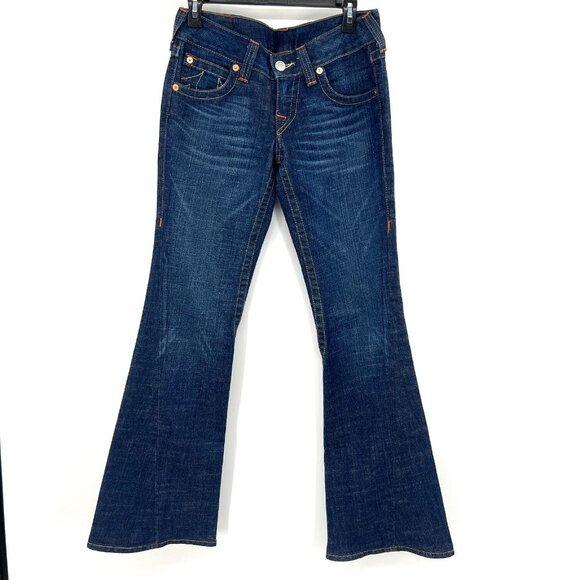 Vintage True Religion Y2K Dark Wash Flare Jeans Made in USA Women's 28 - Picture 1 of 8